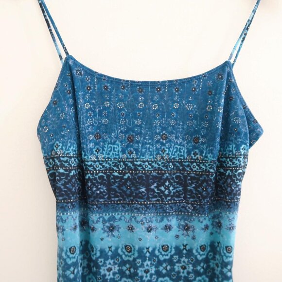 Vintage Rampage Y2K Slinky Maxi Dress Blue Bandana Print Handkerchief Hem - Picture 2 of 5